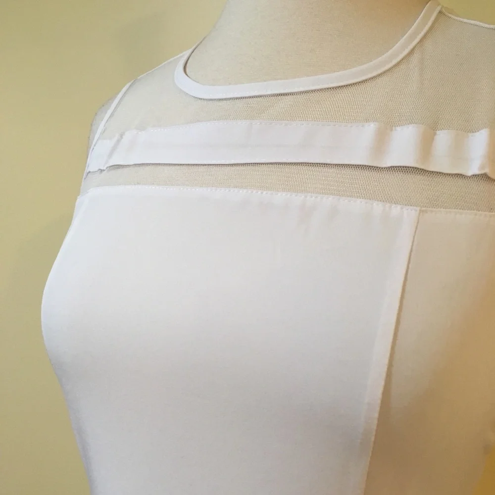 Sheer Mesh Stripes Fit and Flare Skater Dress White - Picture 6 of 11